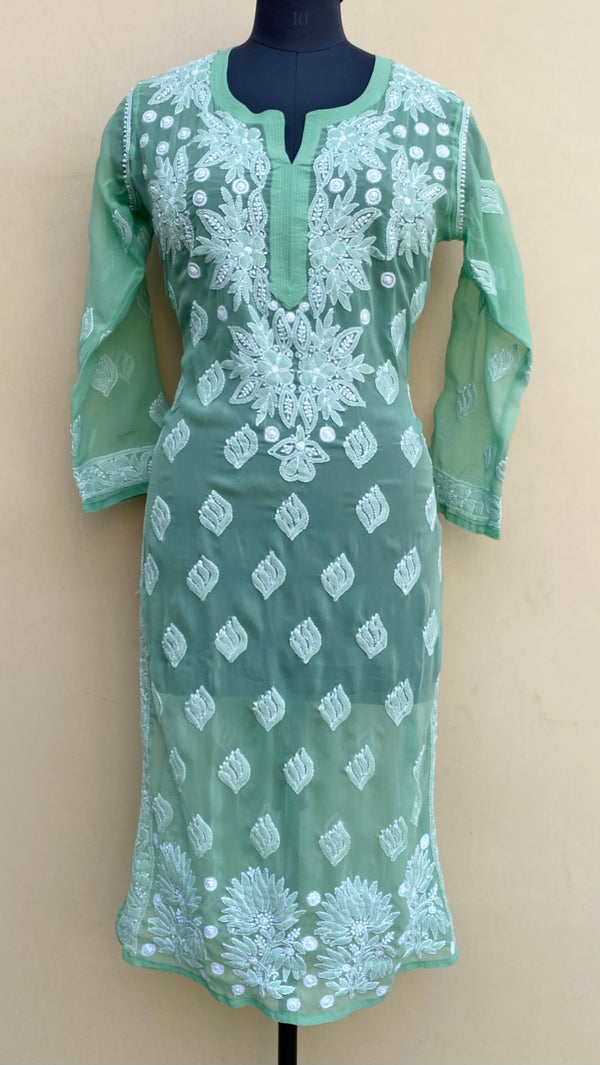 Lucknowi Chikankari Kurti Teal Green Georgette