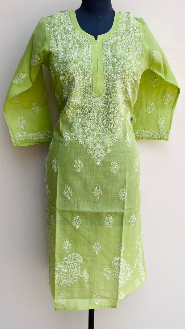 Lucknowi Chikankari Kurti Parrot Green Cotton