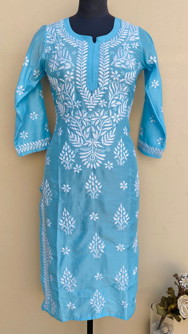 Lucknowi Chikankari Kurti Blue Muslin Cotton