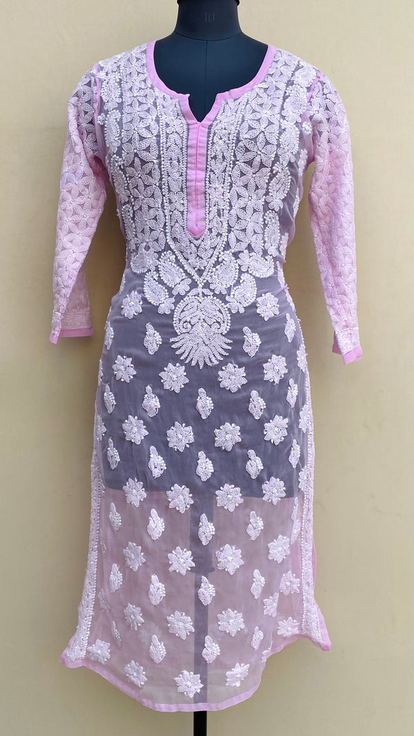 Lucknowi Chikankari Kurti Pink Georgette