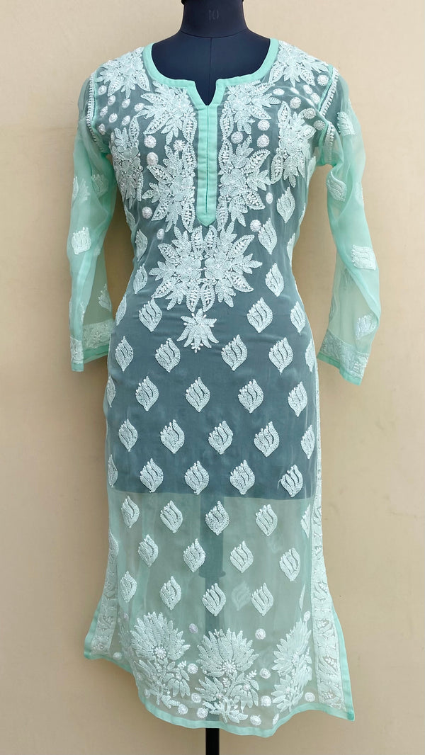 Lucknowi Chikankari Kurti Sea Green Georgette