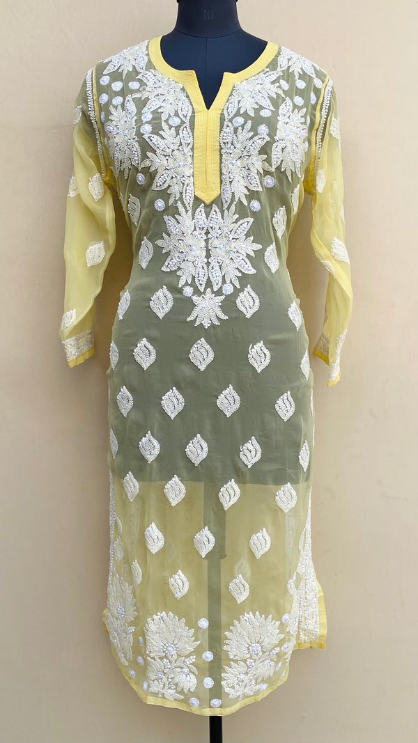 Lucknowi Chikankari Kurti Yellow Georgette