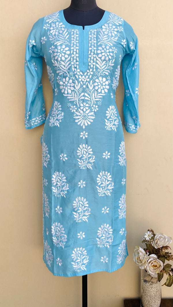 Lucknowi Chikankari Kurti Blue Muslin Cotton