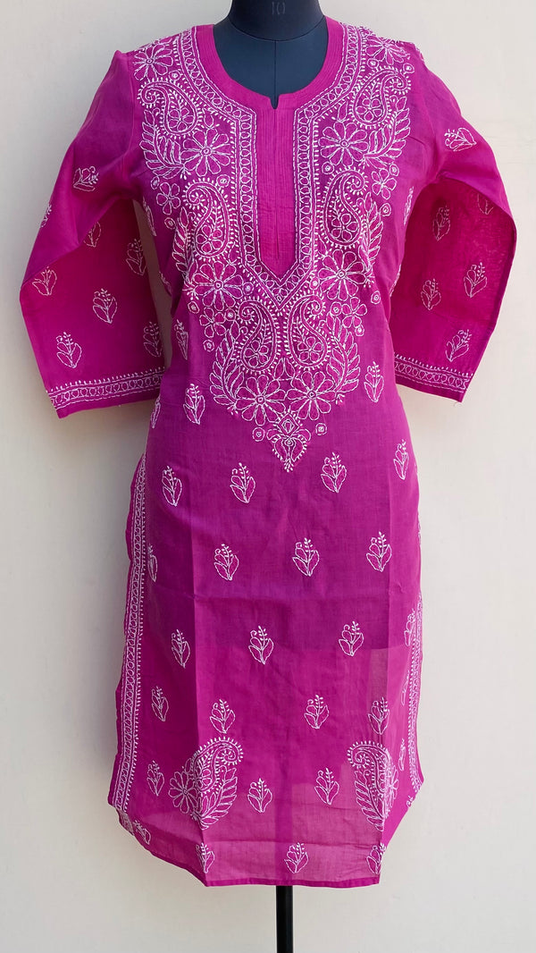 Lucknowi Chikankari Kurti Pink Cotton