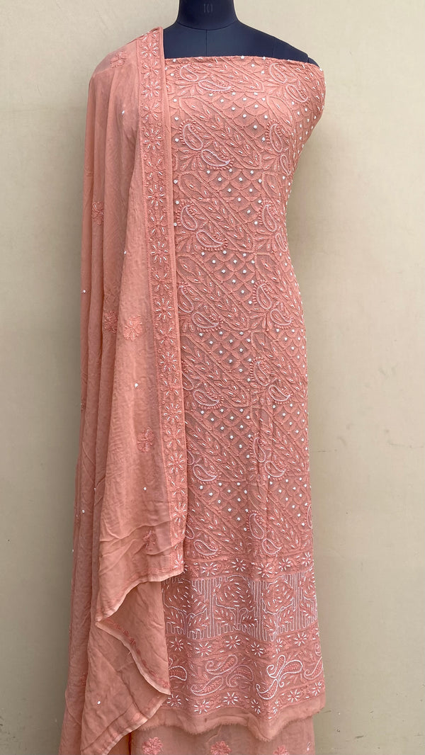 Lucknowi Chikankari Suit Length 2 Piece Copper Pure Georgette