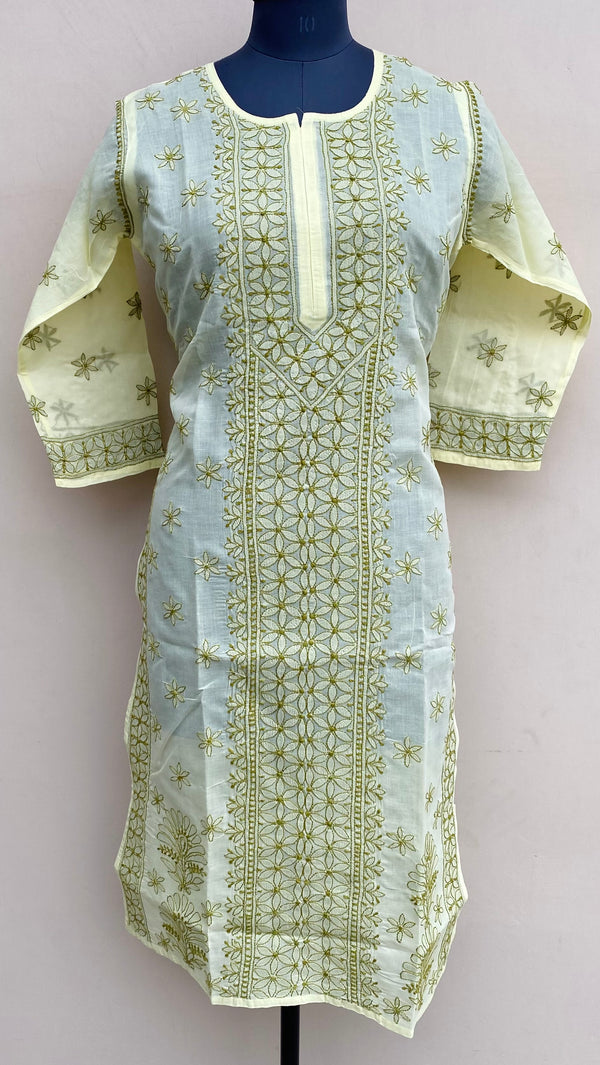 Lucknowi Chikankari Kurti Lemon Yellow Cotton