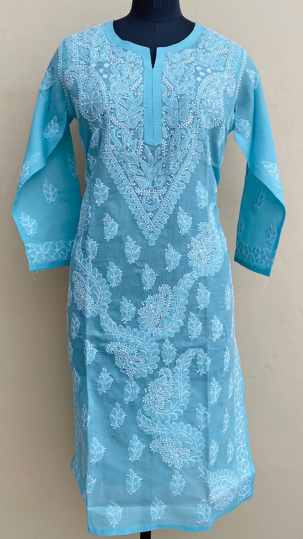 Lucknowi Chikankari Kurti Blue Cotton