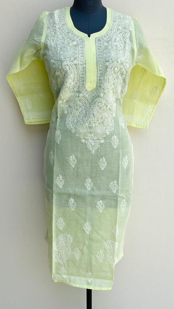 Lucknowi Chikankari Kurti Lemon Yellow Cotton