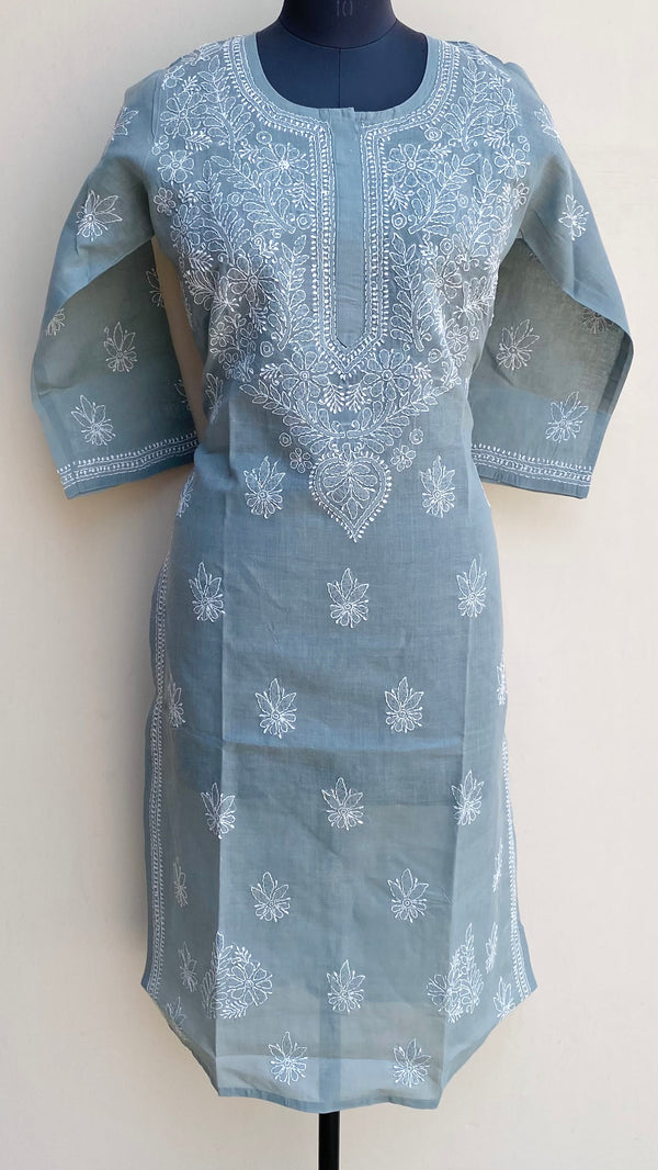 Lucknowi Chikankari Kurti Gray Cotton