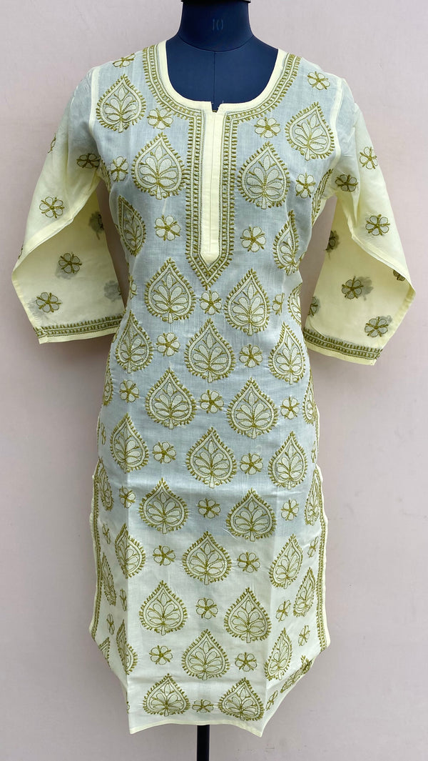 Lucknowi Chikankari Kurti Lemon Yellow Cotton