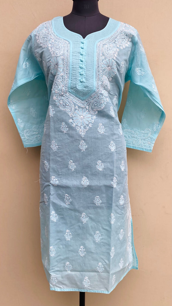 Lucknowi Chikankari Kurti Blue Cotton