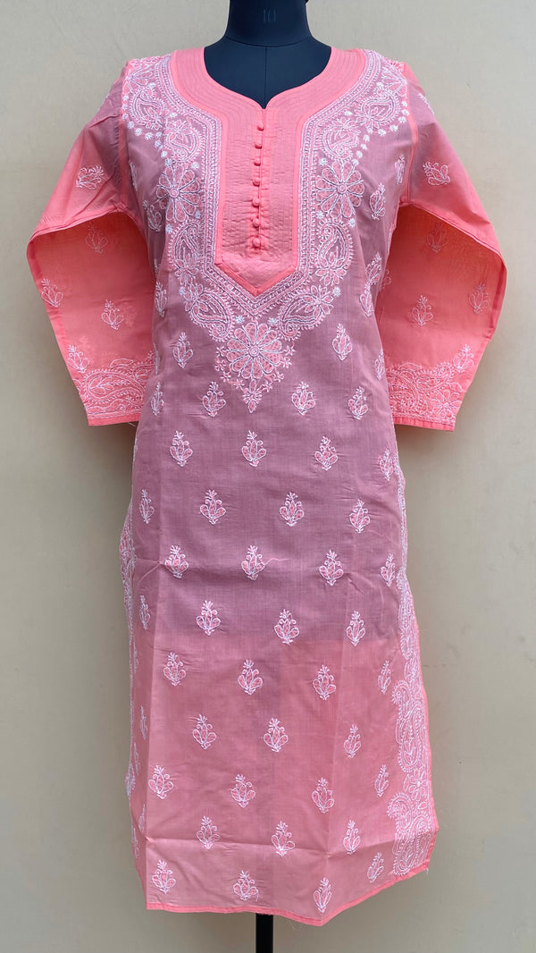 Lucknowi Chikankari Kurti Pink Cotton