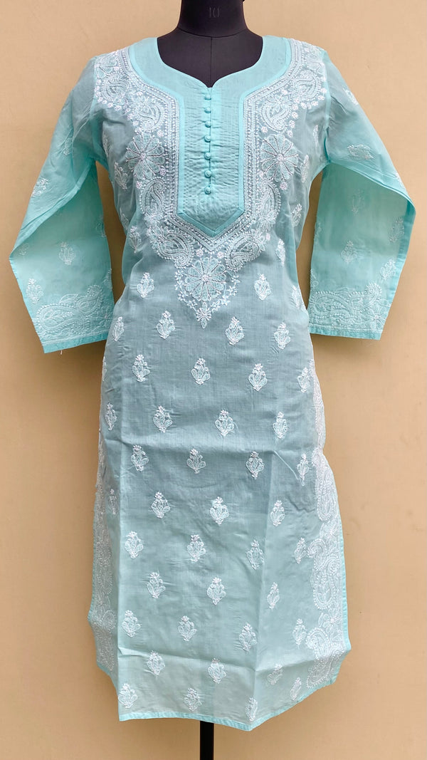 Lucknowi Chikankari Kurti Sea Green Cotton