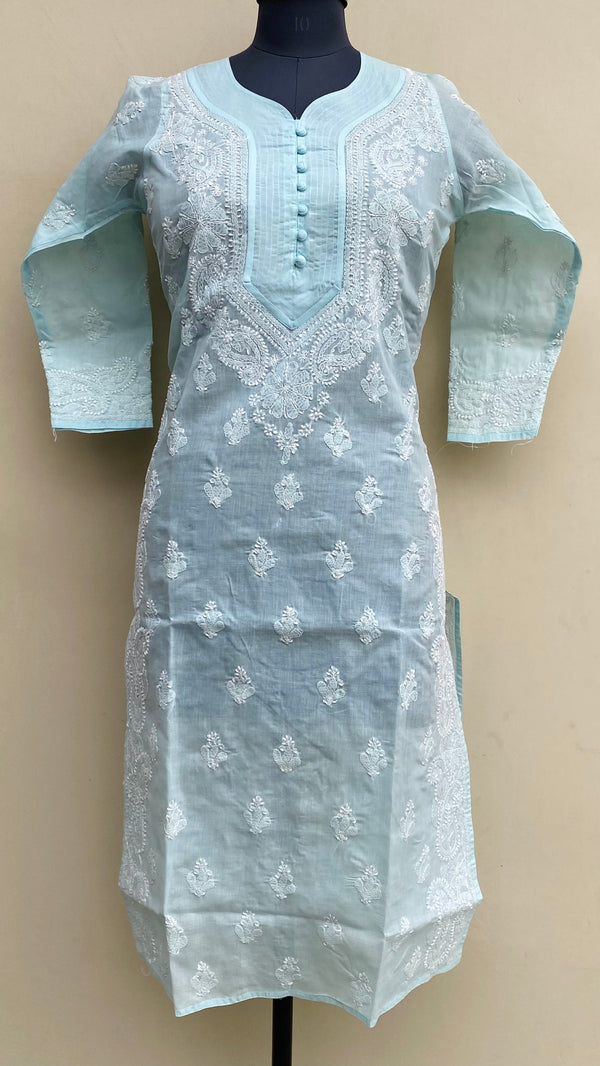 Lucknowi Chikankari Kurti Powder Blue Cotton