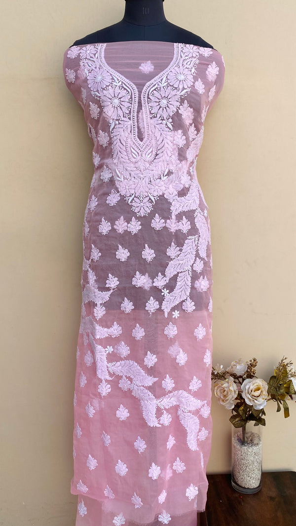 Lucknowi Chikankari Kurta Length Pink Organza