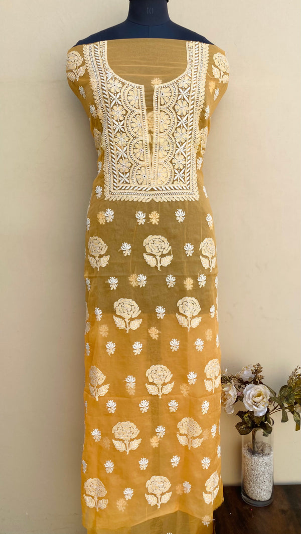 Lucknowi Chikankari Kurta Length Mustard Organza