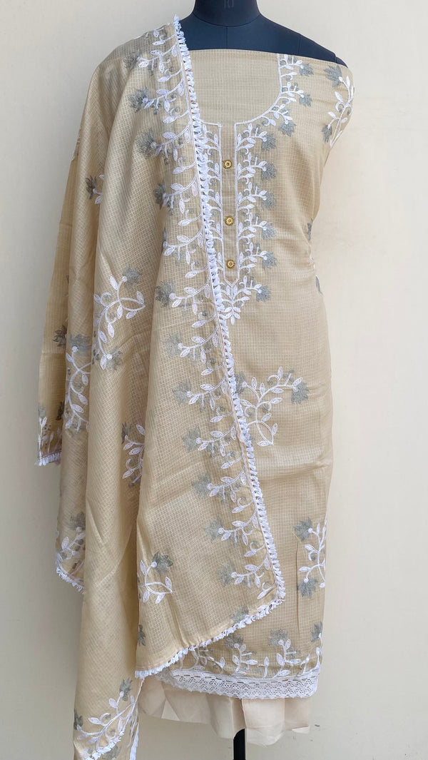 Designer Embroidered Suit Length 3 Piece Beige Kota