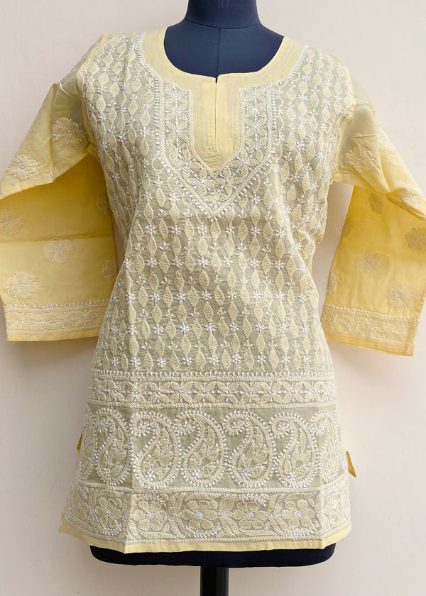 Lucknowi Chikankari Short Kurti Beige Cotton