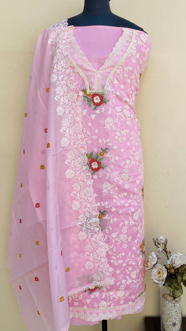 Designer Embroidered Suit Length 3 Piece Pink Kota