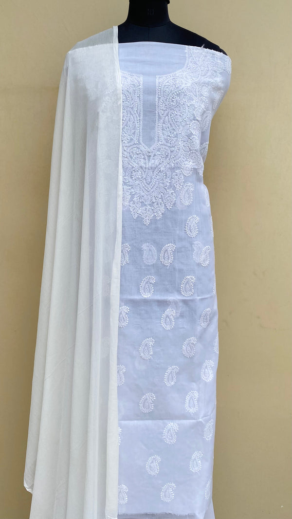 Lucknowi Chikankari Suit Length 3 Piece White Cotton