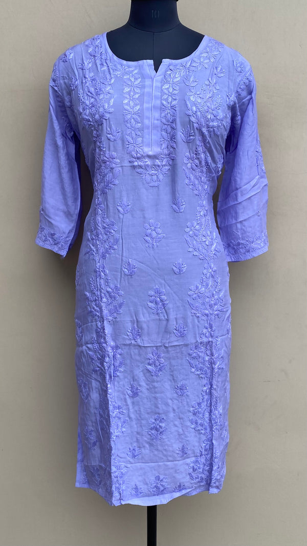 Lucknowi Chikankari Kurti Purple Muslin Cotton With Self 3D Work