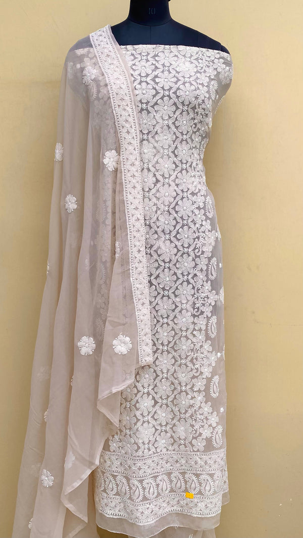 Lucknowi Chikankari Suit Length 3 Piece Skin Colour Georgette