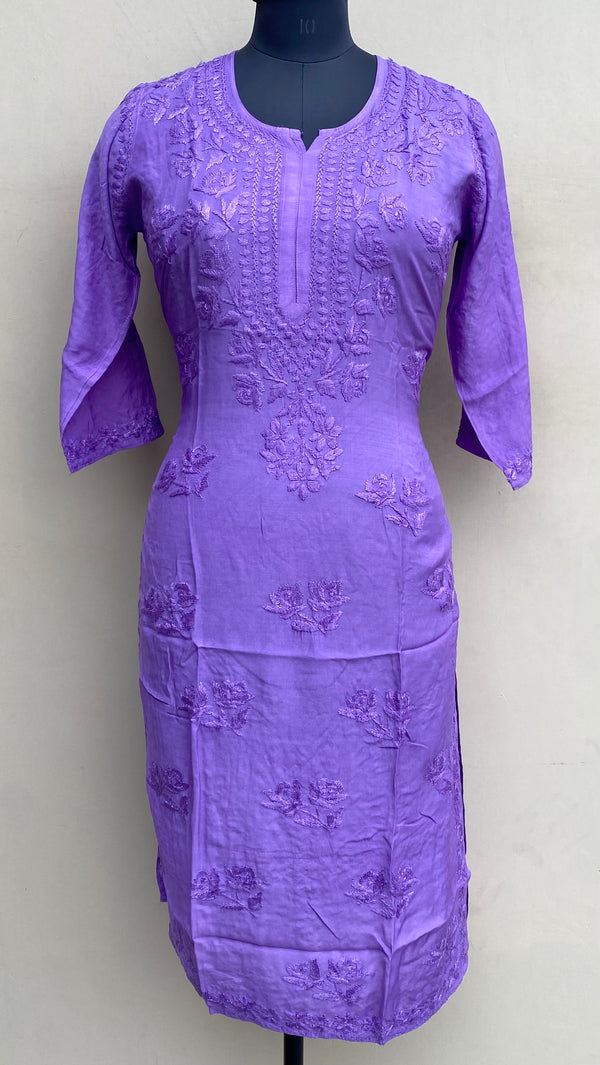 Lucknowi Chikankari Kurti Purple Muslin Cotton With Self 3D Work