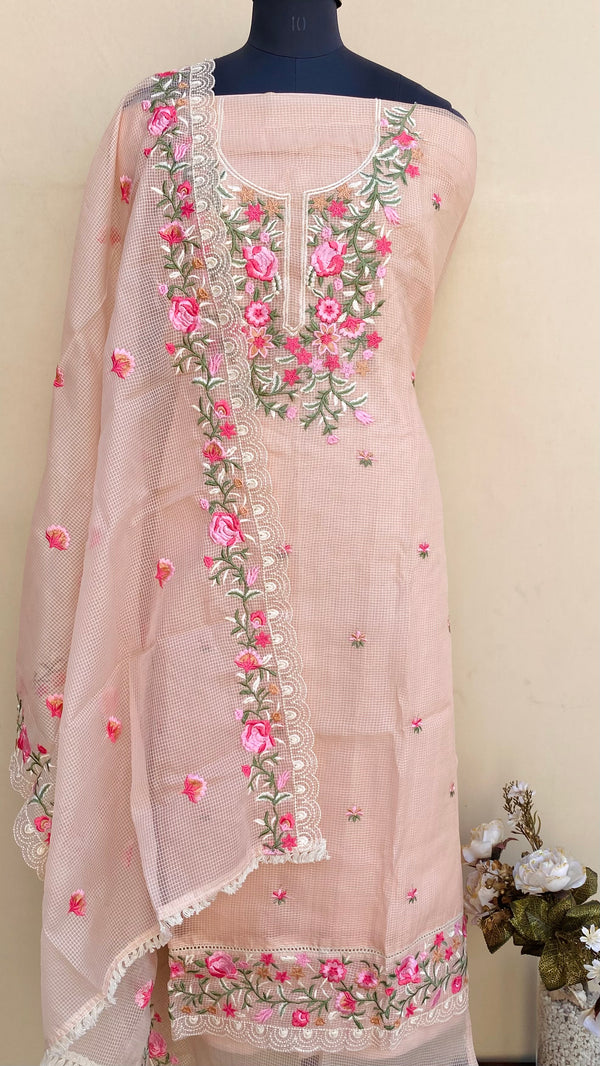 Designer Embroidered Suit Length 3 Piece Peach Kota