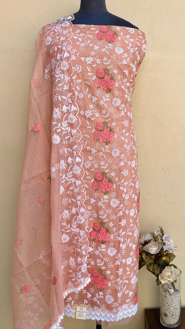 Designer Embroidered Suit Length 3 Piece Peach Kota