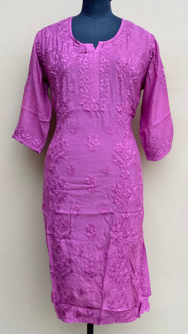 Lucknowi Chikankari Kurti Pink Muslin Cotton With Self 3D Work