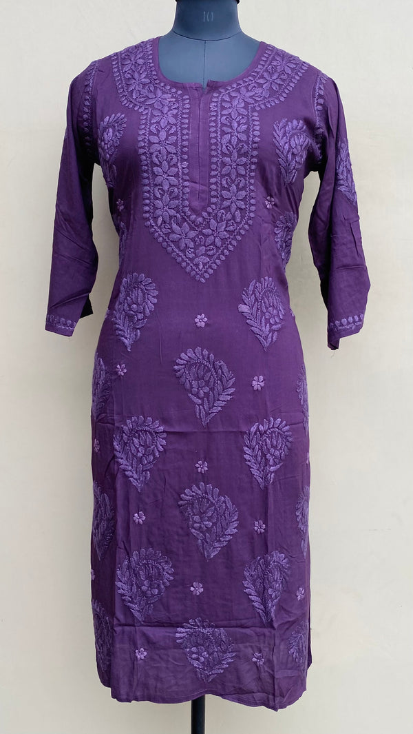 Lucknowi Chikankari Kurti Purple Muslin Cotton With Self 3D Work