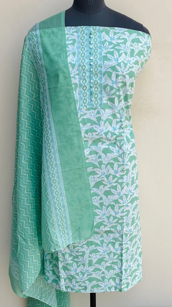 Designer Embroidered Suit Length 3 Piece Green Mal Cotton