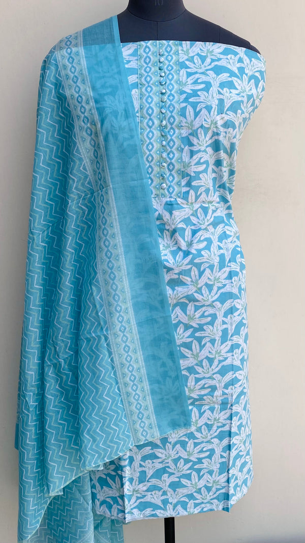 Designer Embroidered Suit Length 3 Piece Blue Mal Cotton