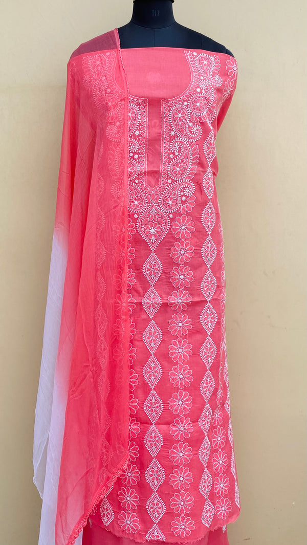 Lucknowi ChikanKari Suit Length 3 Piece Gajri Cotton