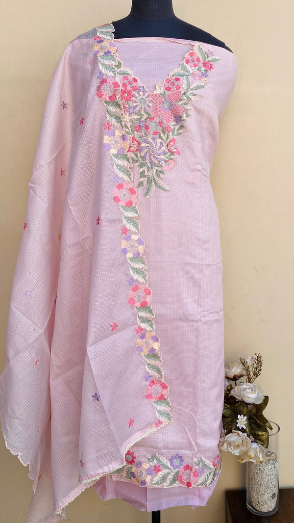 Designer Embroidered Suit Length 3 Piece Pink Kota