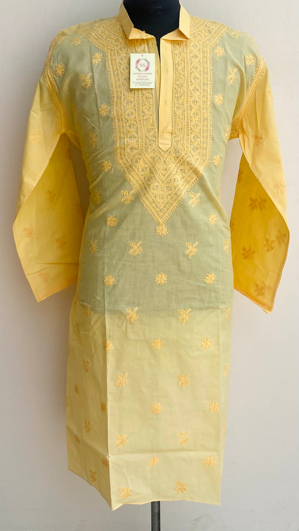 Lucknowi Chikankari Men’s Kurta Yellow Cotton