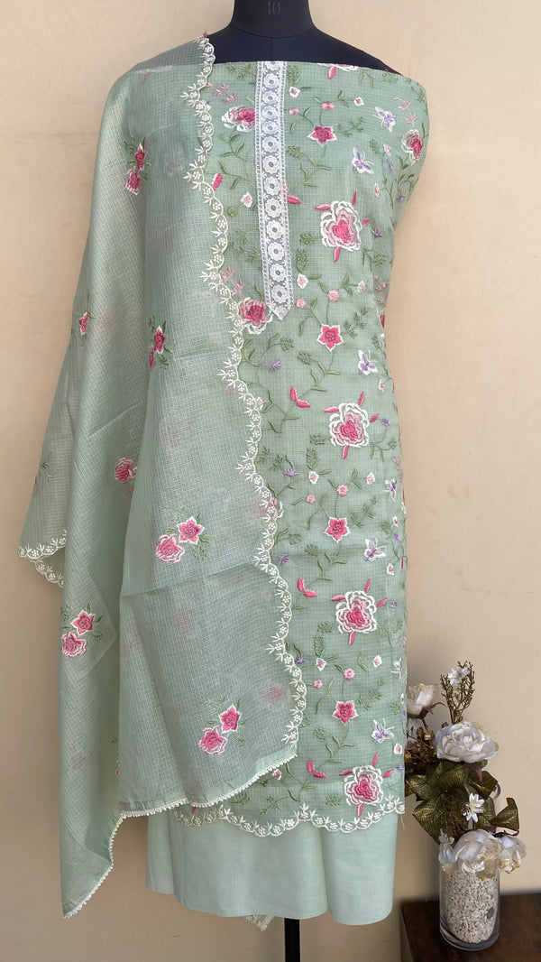 Designer Embroidered Suit Length 3 Piece Teal Green Kota