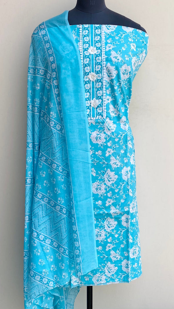 Designer Embroidered Suit Length 3 Piece Blue Mal Cotton