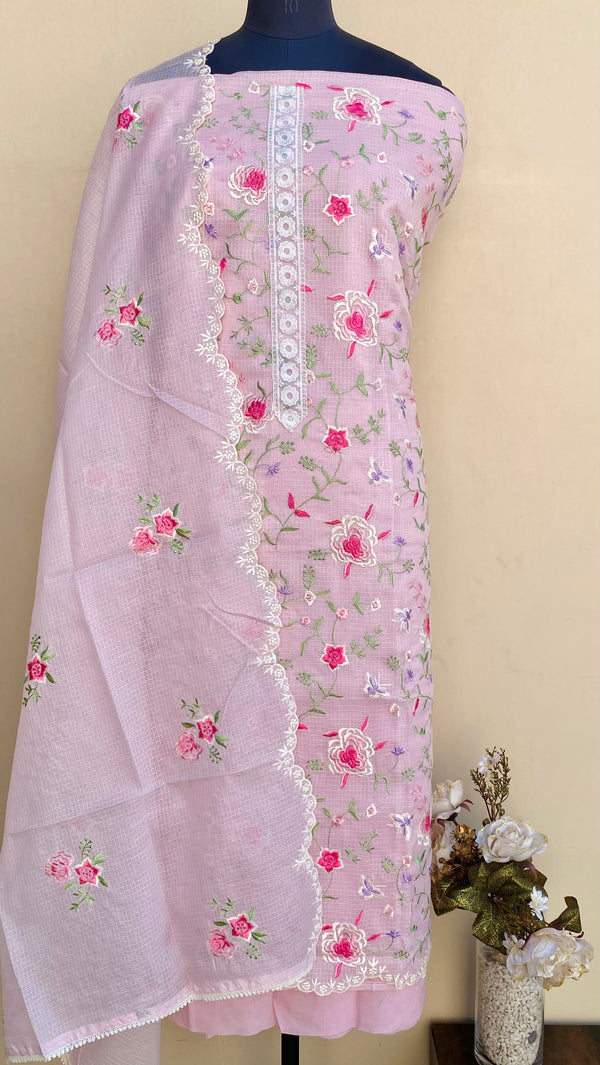 Designer Embroidered Suit Length 3 Piece Pink Kota