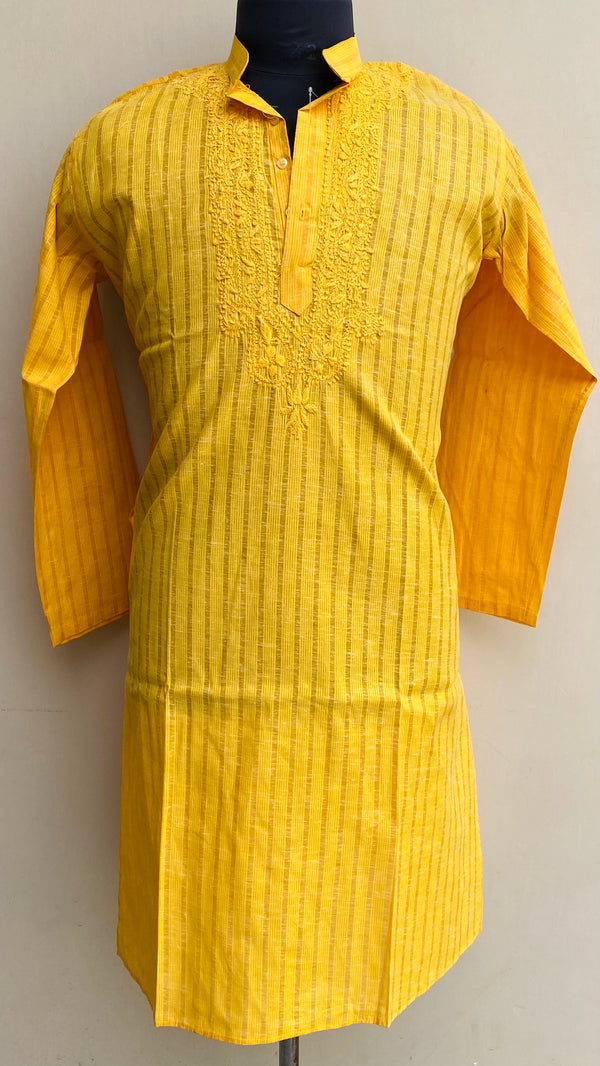 Lucknowi Chikankari Men’s Kurta Mustard Cotton