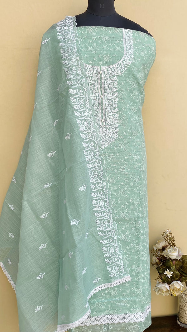 Designer Embroidered Suit Length 3 Piece Teal Green Kota