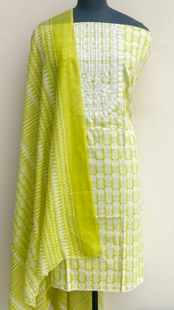 Designer Embroidered Suit Length 3 Piece Green Mal Cotton