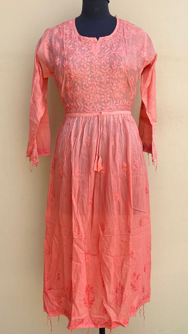 Lucknowi Chikankari Nyra Ombre Kurti Pink Mal Chanderi With Self 3D Work