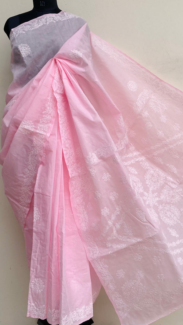 Lucknowi Chikankari Saree Pink Cotton