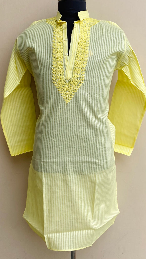 Lucknowi Chikankari Men’s Kurta Lemon Yellow Cotton