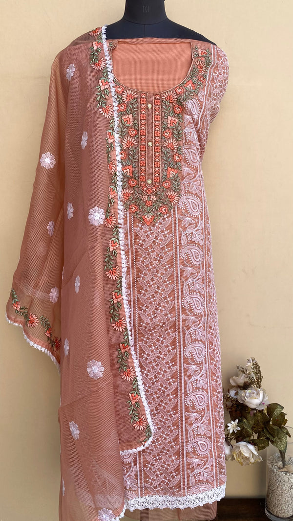 Designer Embroidered Suit Length 3 Piece Rust Kota