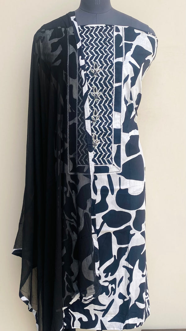 Designer Embroidered Suit Length 3 Piece Black Mal Cotton With Cutdana Work