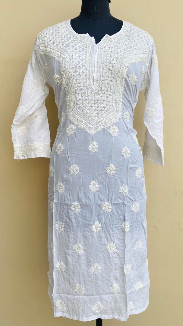 Lucknowi Chikankari Kurti White Modal Cotton