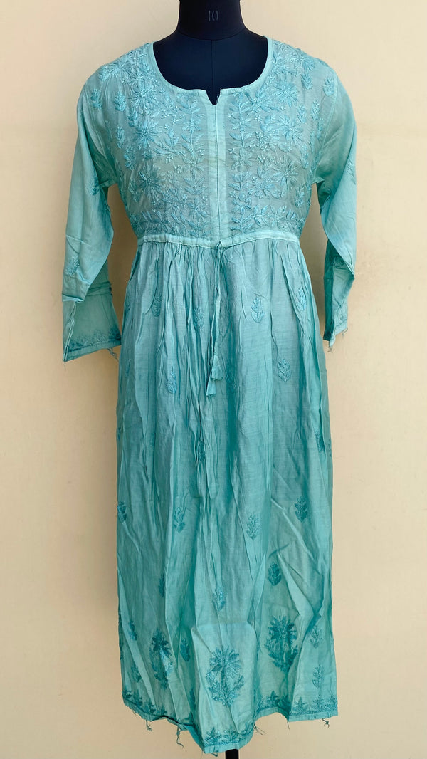 Lucknowi Chikankari Nyra Ombre Kurti Green Mal Chanderi With Self 3D Work