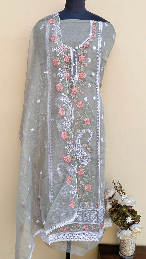 Designer Embroidered Suit Length 3 Piece Gray Kota